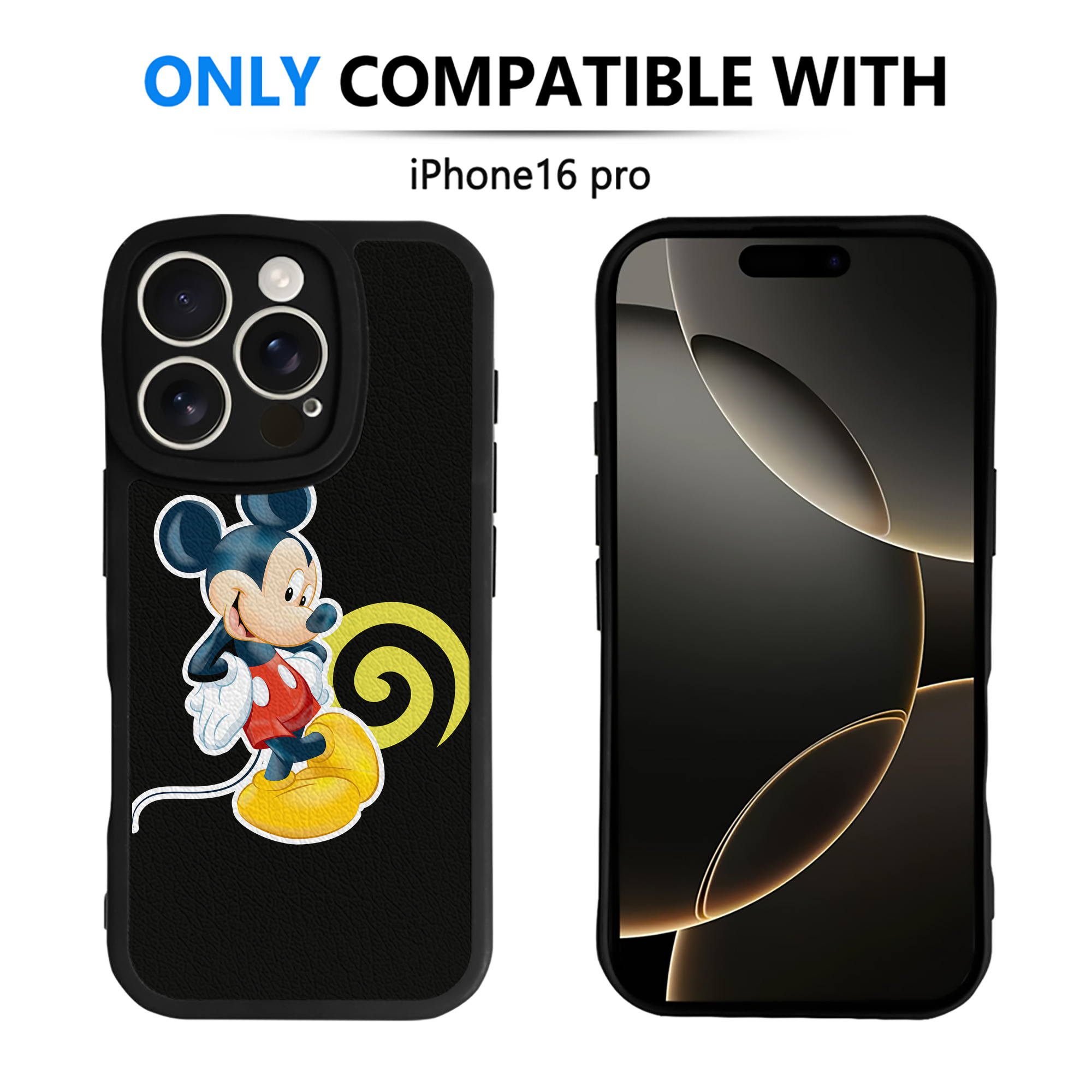 （画像用） ミッキーマウス Mickey Mouse 【iPhone 16シリーズ対応】シリコンスマホケース（レザー調） 材質：シリコン